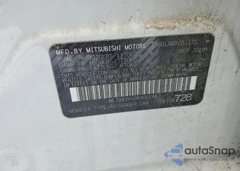 2019 Mitsubishi Mirage Es из США, поврежденный, VIN ML32A3HJ2KH001467